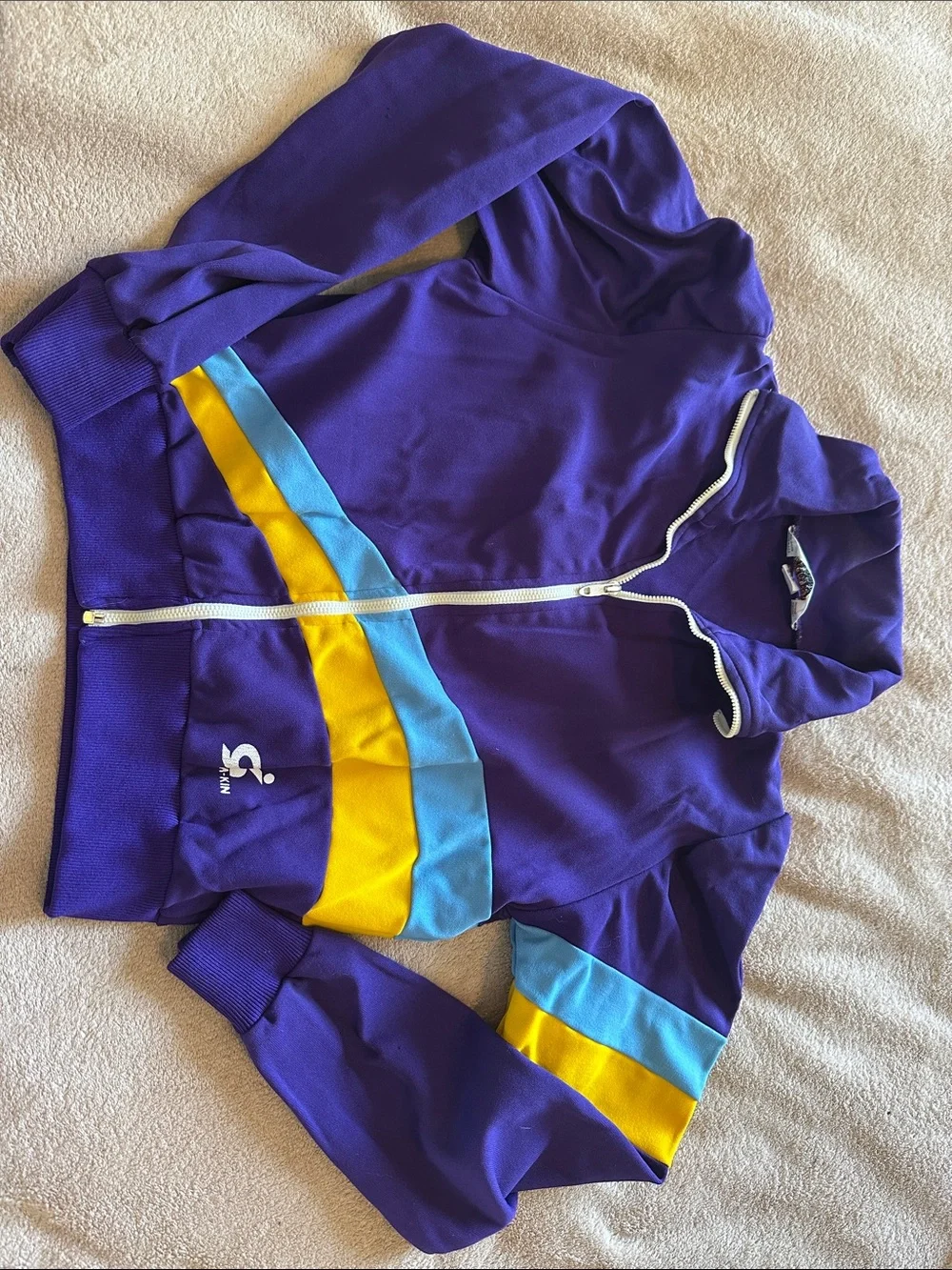 Vintage Gym-Kin 80s 3-Pc Purple Long-Sleeve Gymnastics Leotard & Warm Up Suit